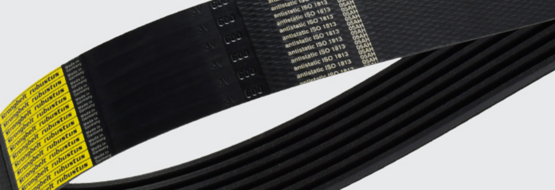 The Strongbelt kraftband consists of V-belts of the same length which are connected with each other through a top surface.